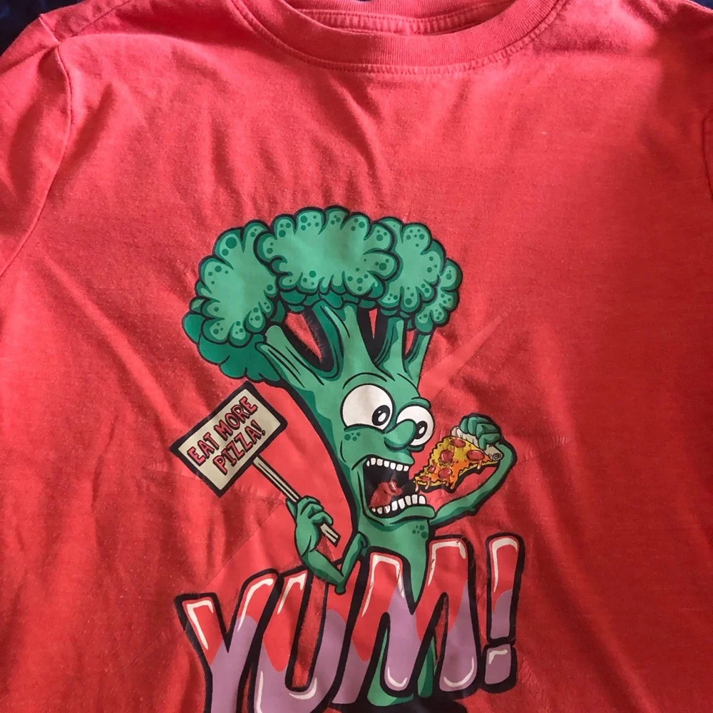 The Children's Place Red Graphic Tee with Green Broccoli Pizza Character